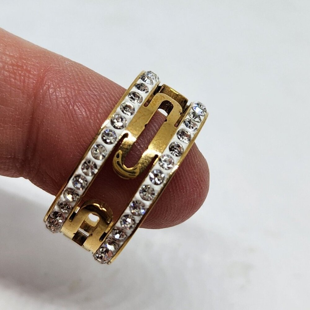 Oval Design Thumb Ring Fashion Thick Gold Tone White Bling Size 10.25